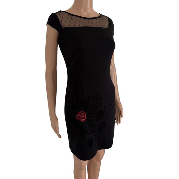 Desigual Mesh Floral Mini Dress Embroidery Boho Y2K Romantic Goth Black S - Picture 2 of 6